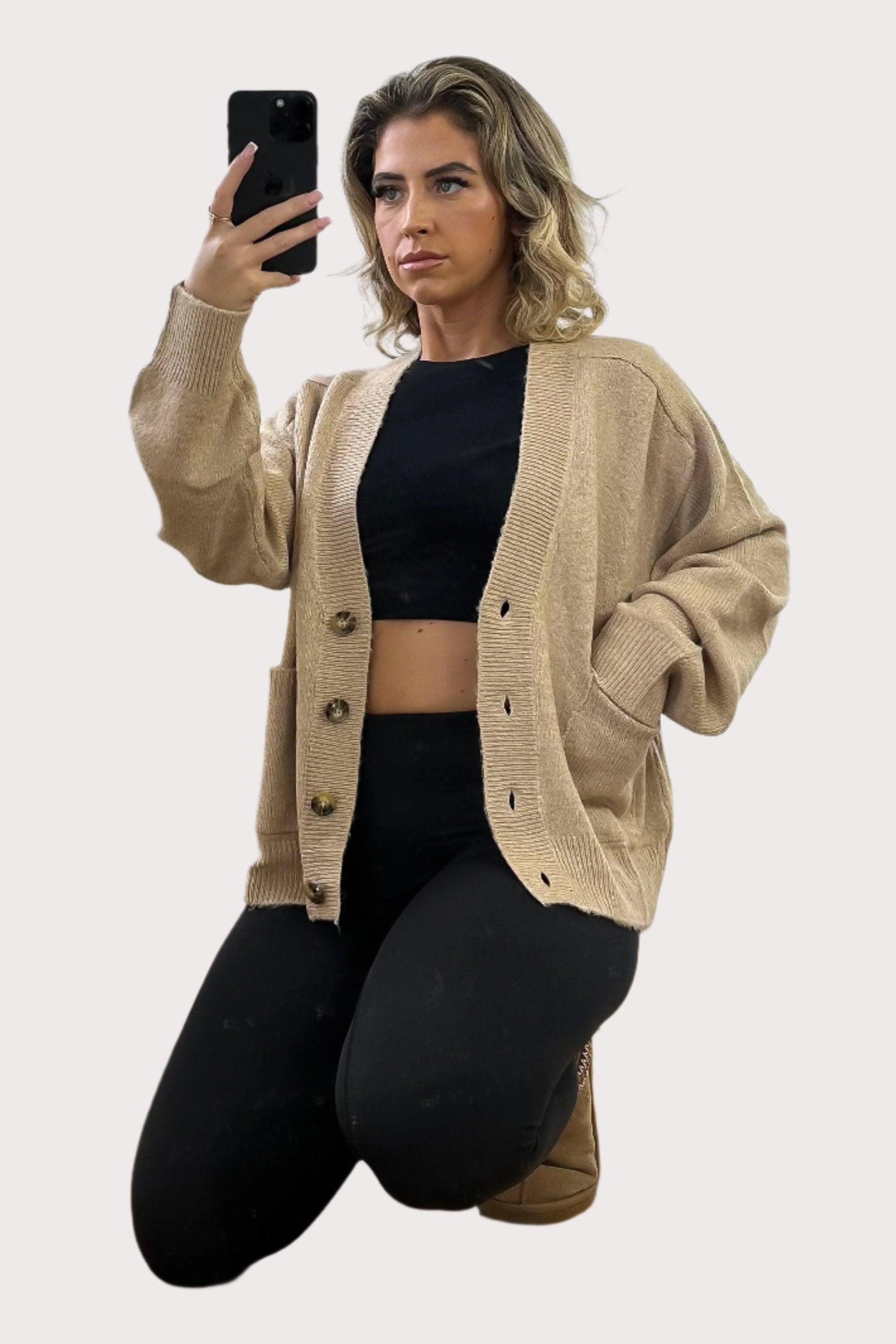 Open Side Pockets Boyfriend Style Cardigan-SinglePrice