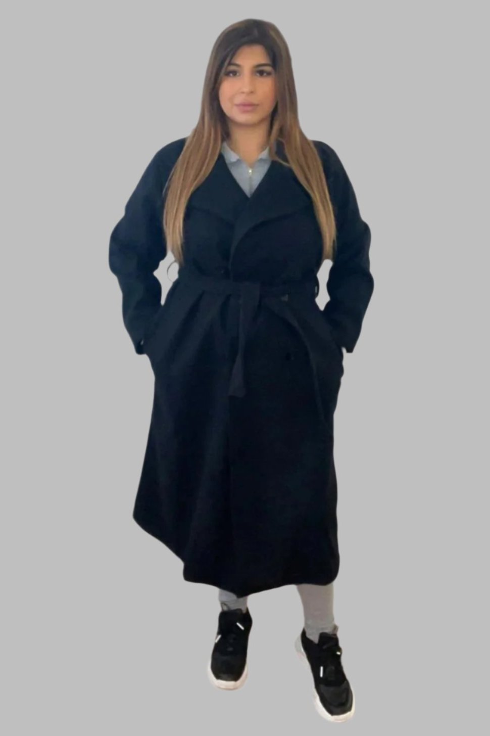 Double Breasted Self Tie Belt Midi Coat-SinglePrice