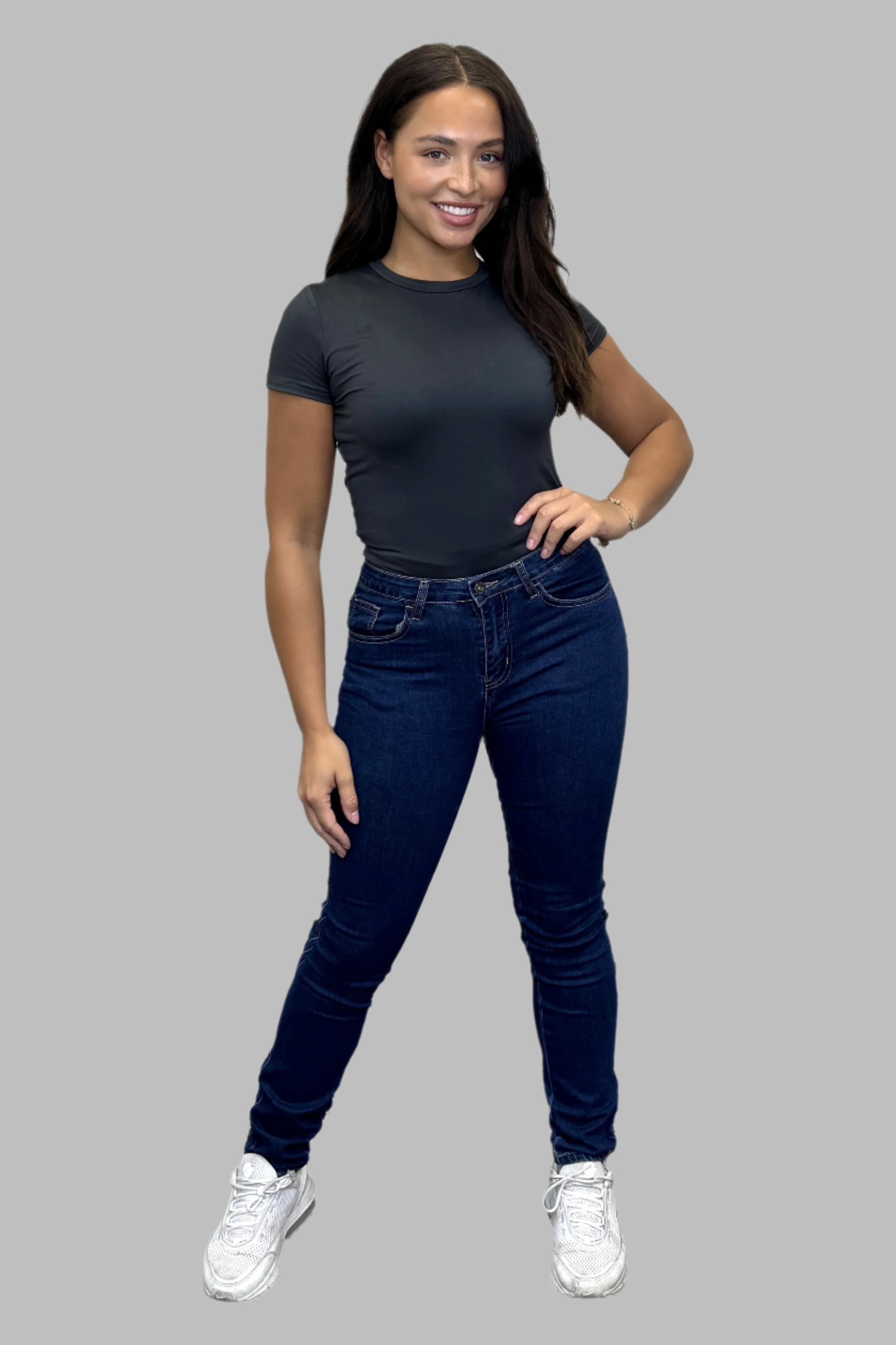 Faded Dark Blue Mid Rise Skinny Jeans