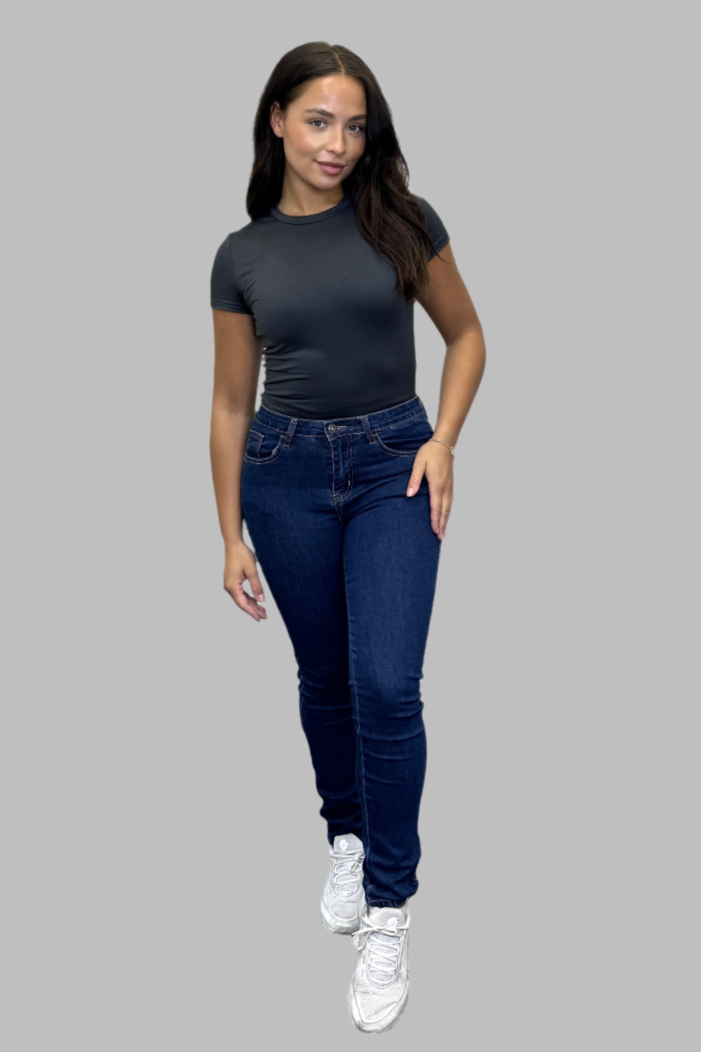 Faded Dark Blue Mid Rise Skinny Jeans