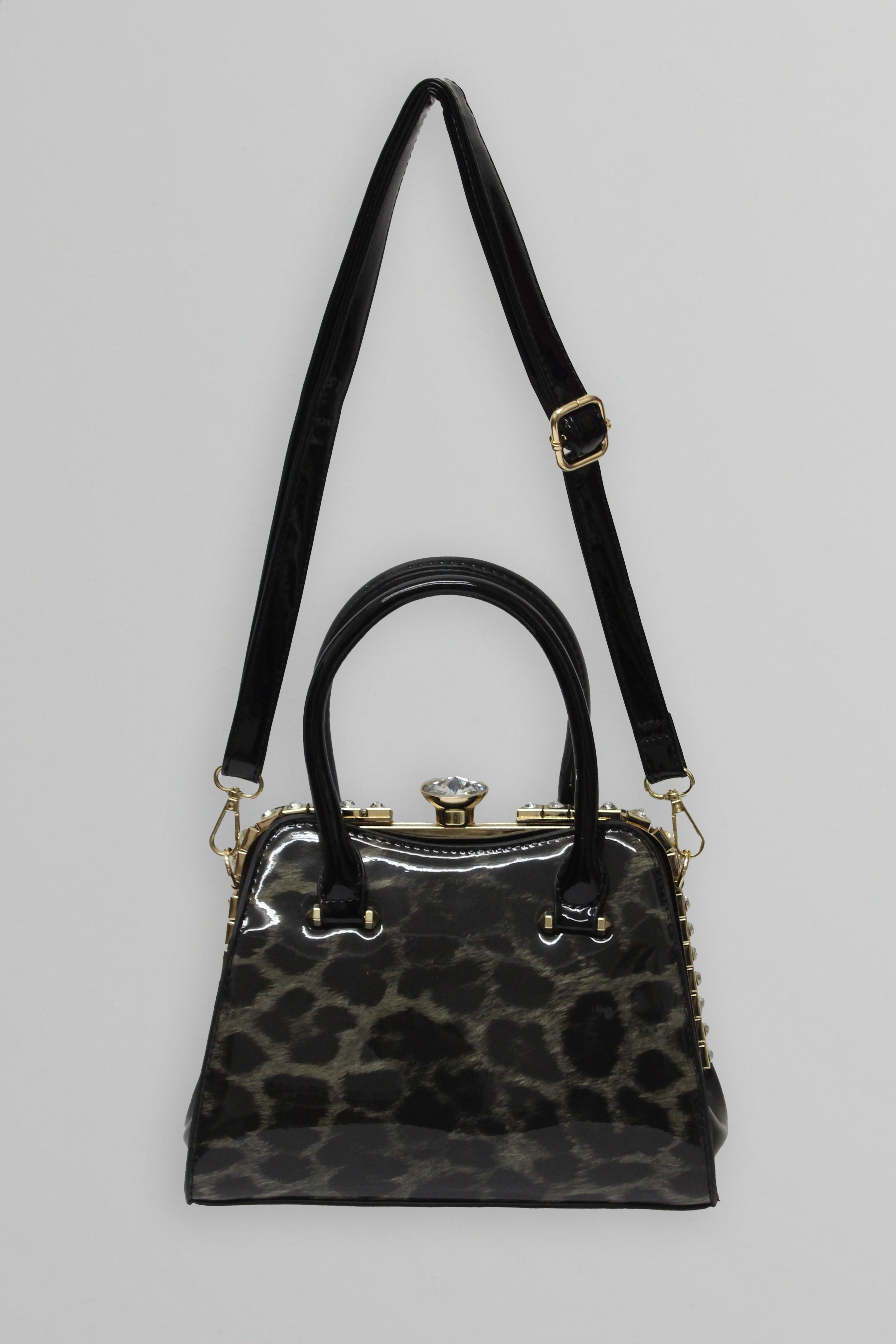 Diamond Leopard Print Patent Handbag-SinglePrice