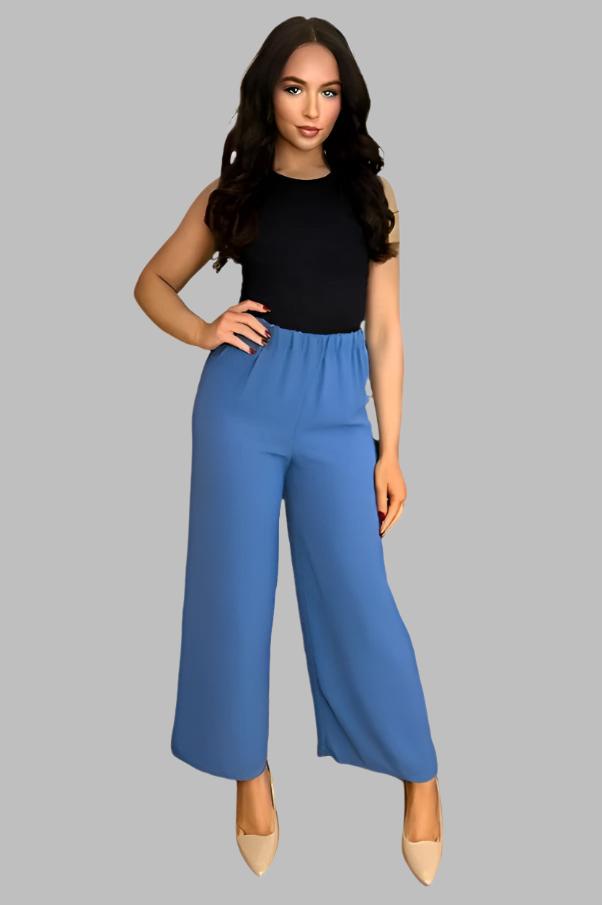 Flood Length Wide Legs Crepe Trousers-SinglePrice