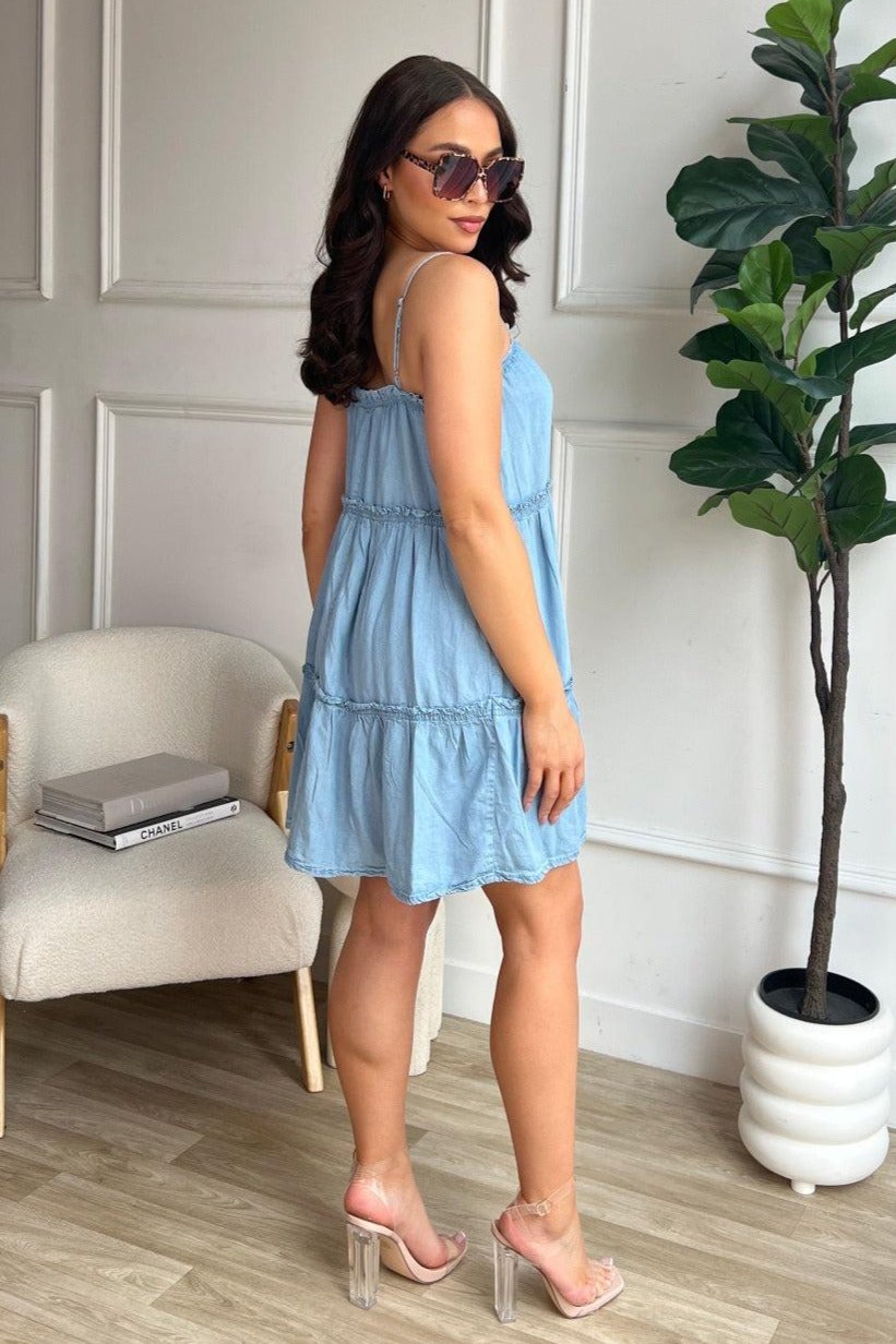 Lightweight Strappy Tiered Denim Dress