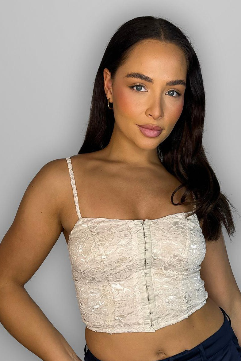 Nude Lace Hook And Eye Crop Top Bustier