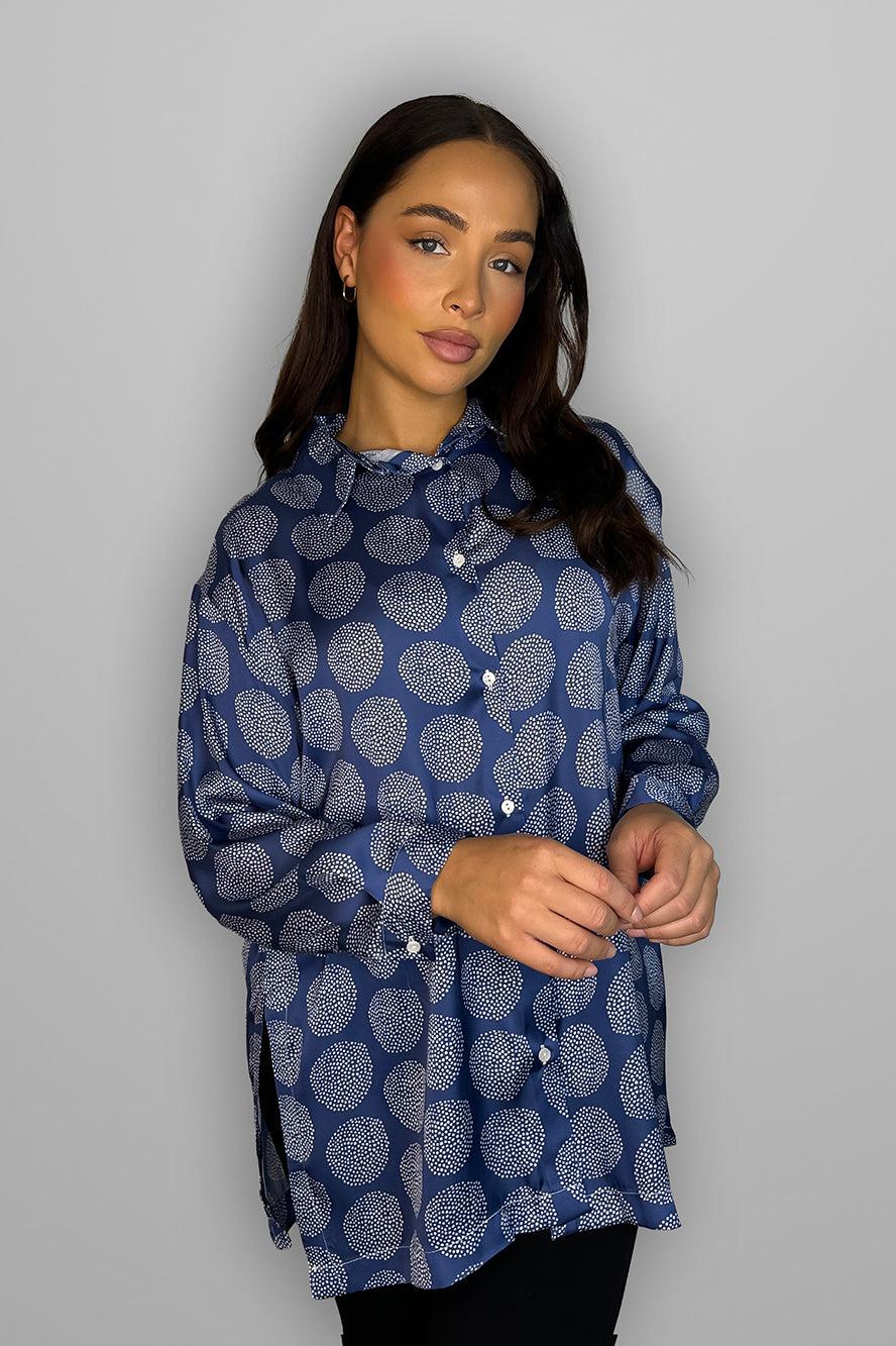 Speckled Circle Print Satin Shirt-SinglePrice