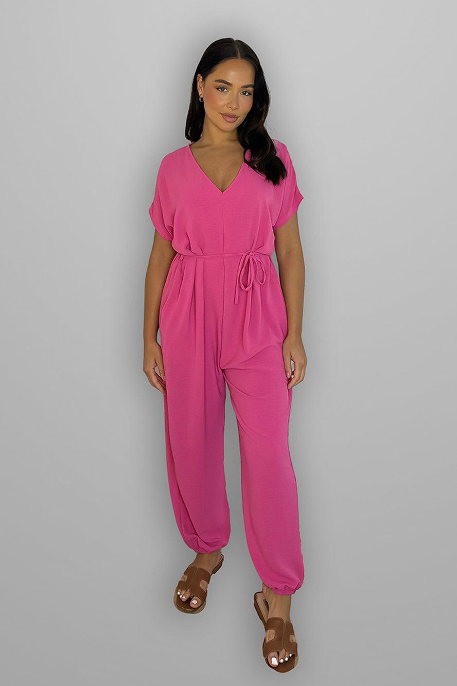 V-Neck Waist Tie Jumpsuit-SinglePrice