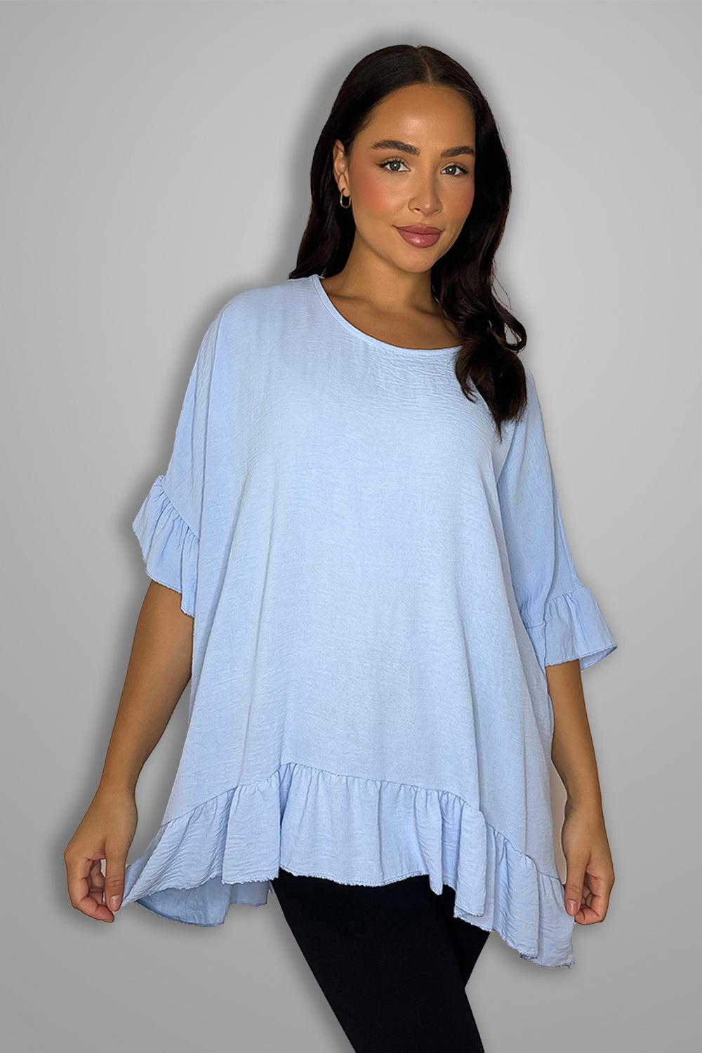 Frilled Hem Short Sleeved Flowy Tunic