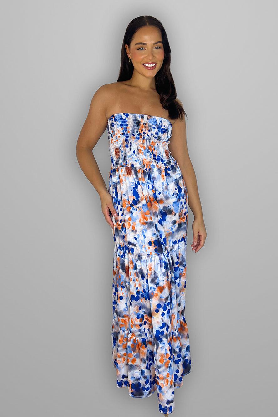 Paint Print Sheered Bust Summer Dress-SinglePrice