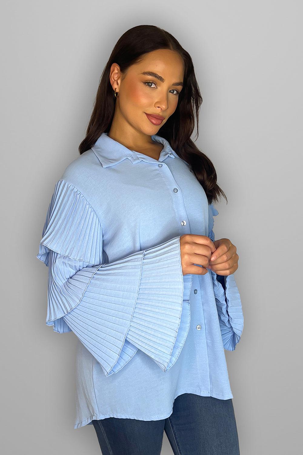 Frilled Sleeves Longline Shirt Blouse-SinglePrice