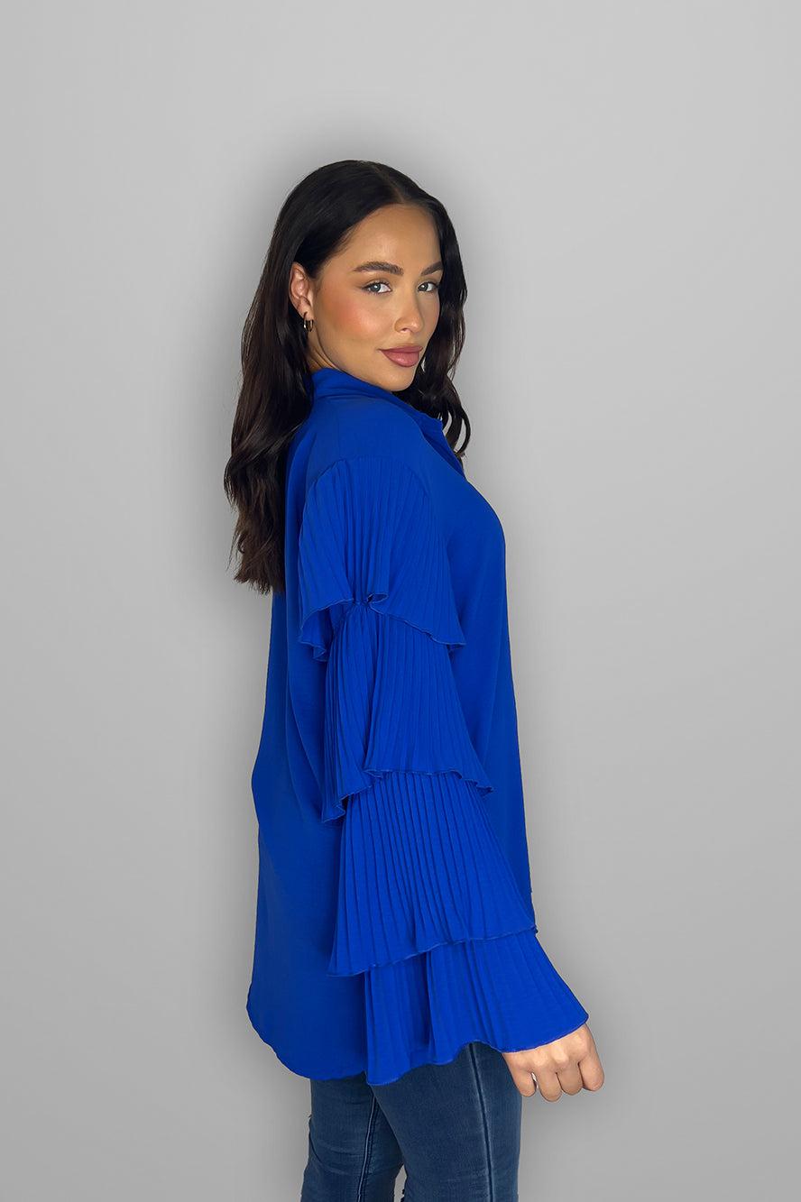 Frilled Sleeves Longline Shirt Blouse-SinglePrice