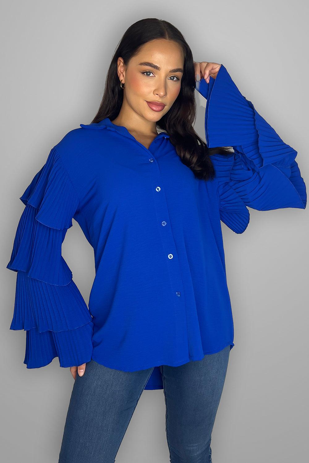 Frilled Sleeves Longline Shirt Blouse-SinglePrice