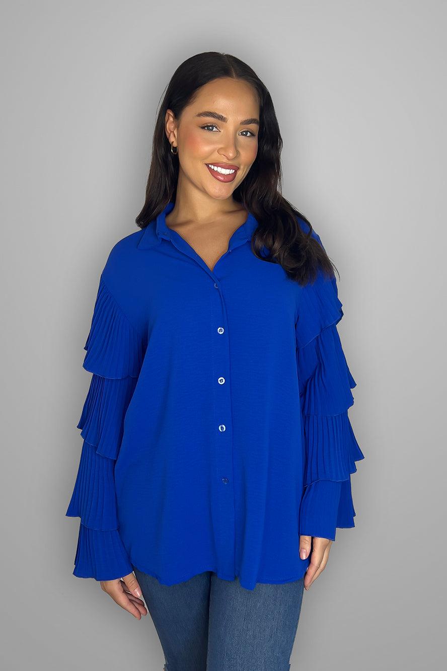 Frilled Sleeves Longline Shirt Blouse-SinglePrice