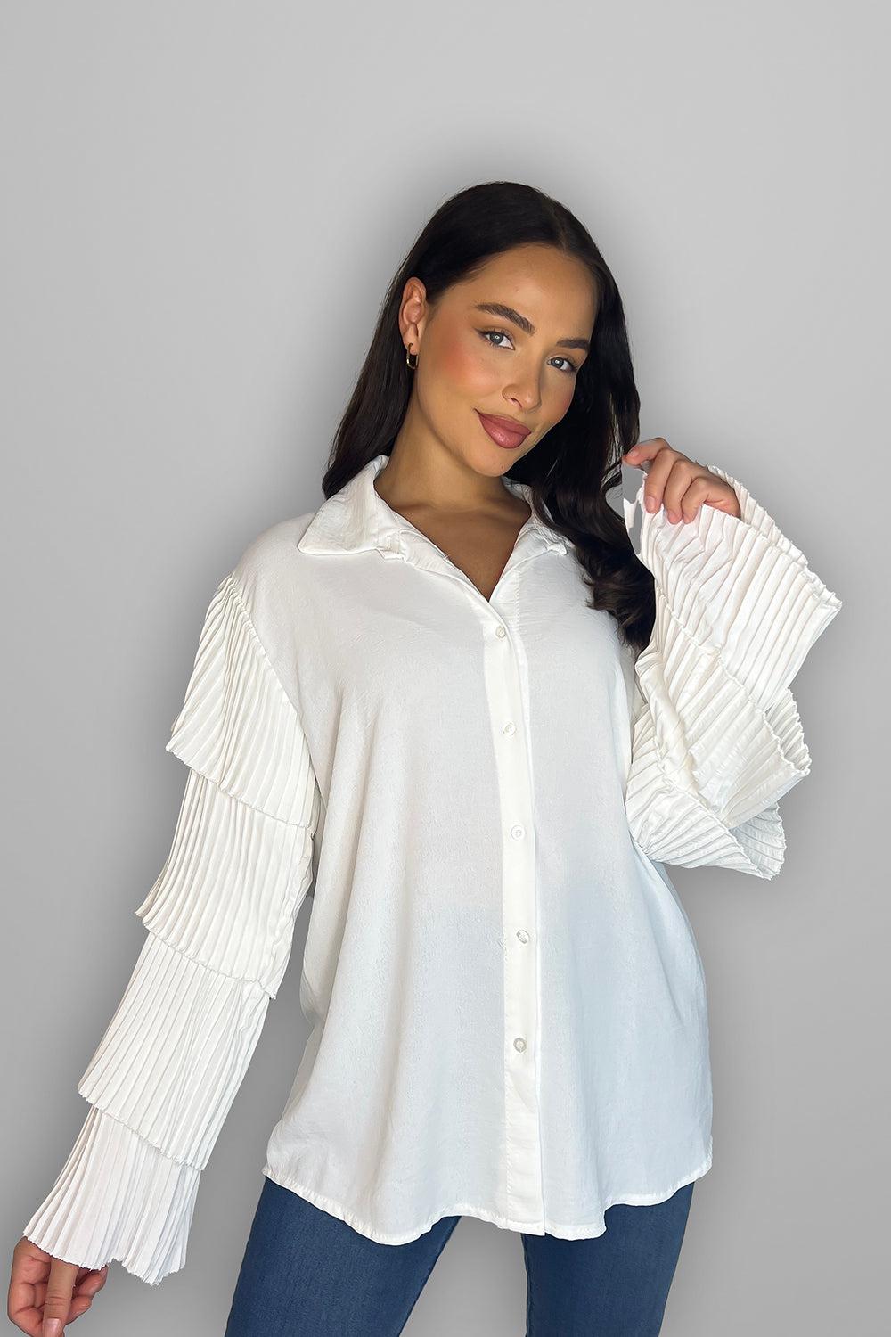 Frilled Sleeves Longline Shirt Blouse-SinglePrice