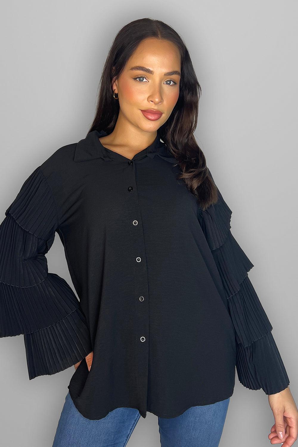 Frilled Sleeves Longline Shirt Blouse-SinglePrice