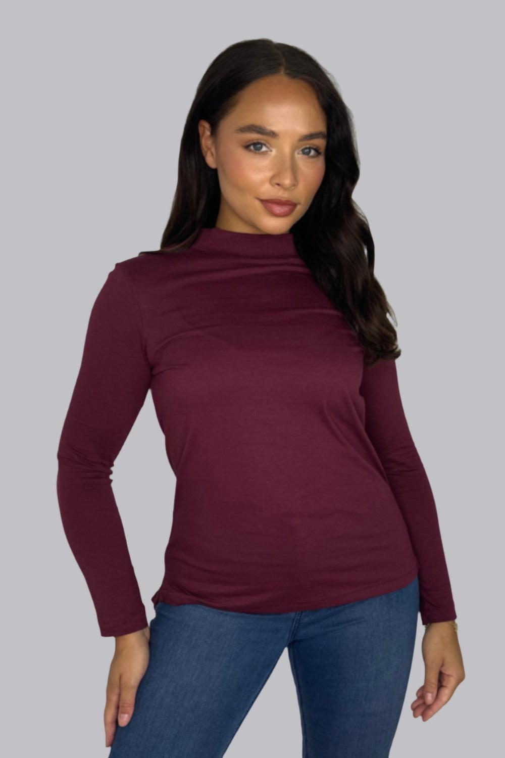 Basic Long Sleeve Cotton Turtleneck Top-SinglePrice