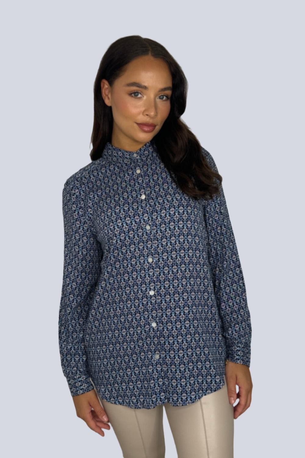 Abstract Print Long Sleeve Viscose Shirt-SinglePrice