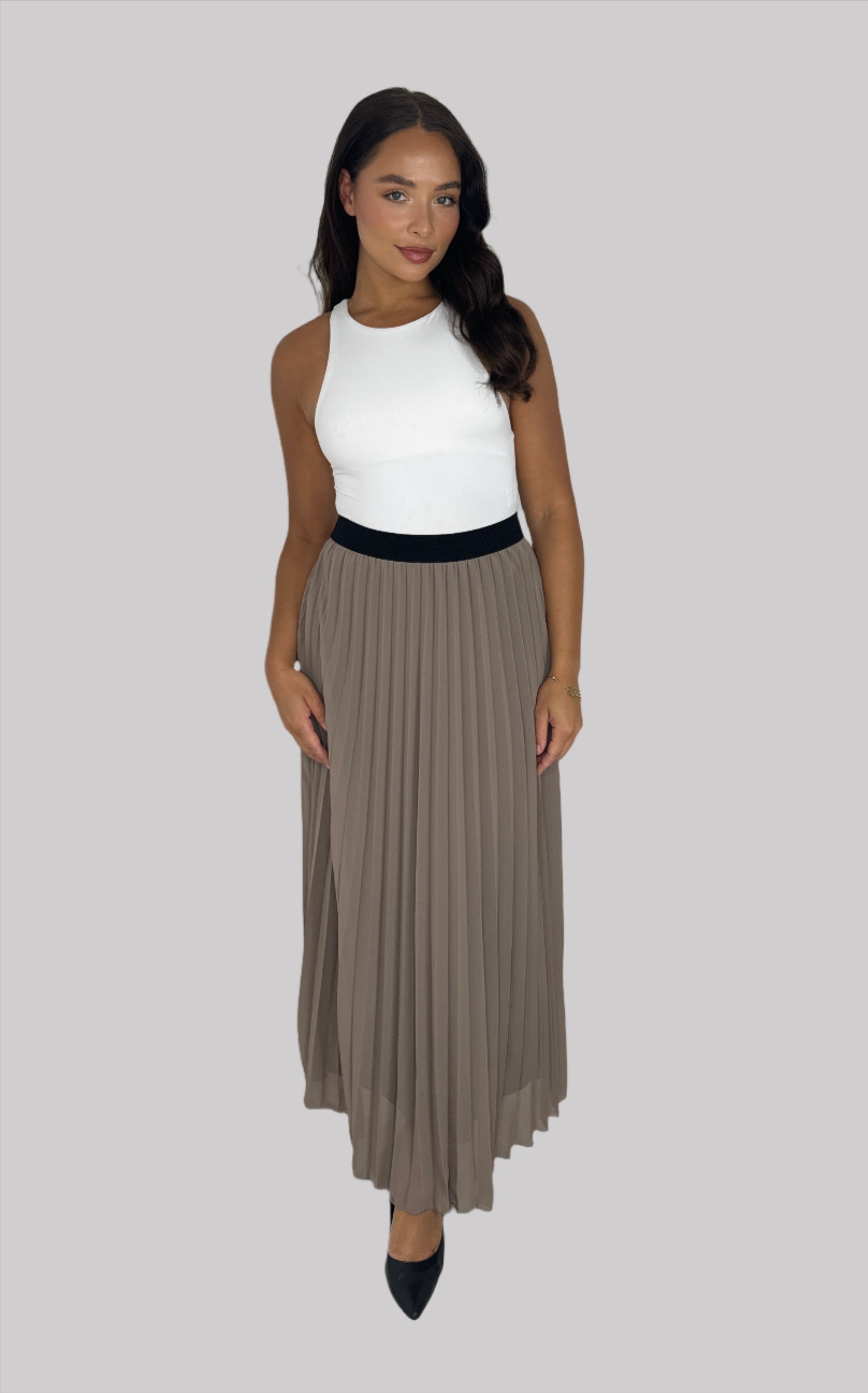 Casual Elasticated High Waist Pleated Chiffon Maxi Skirt-SinglePrice