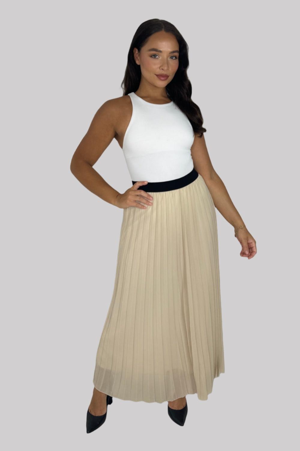 Casual Elasticated High Waist Pleated Chiffon Maxi Skirt-SinglePrice