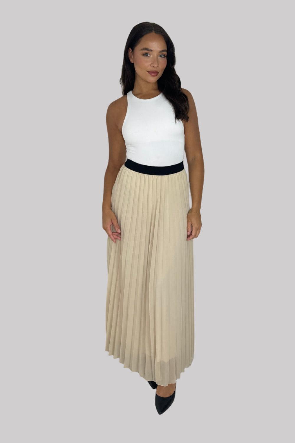 Casual Elasticated High Waist Pleated Chiffon Maxi Skirt-SinglePrice