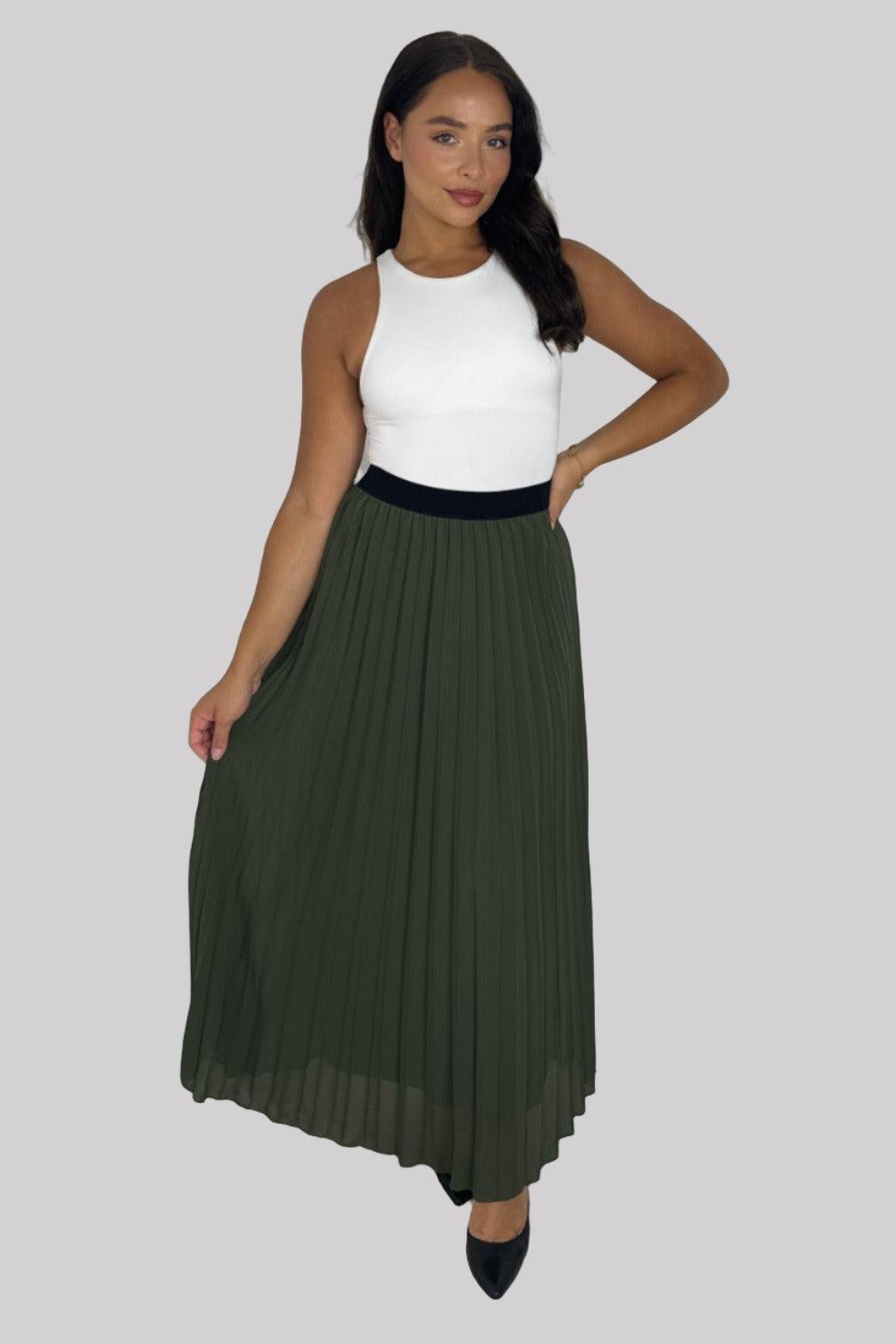 Casual Elasticated High Waist Pleated Chiffon Maxi Skirt-SinglePrice