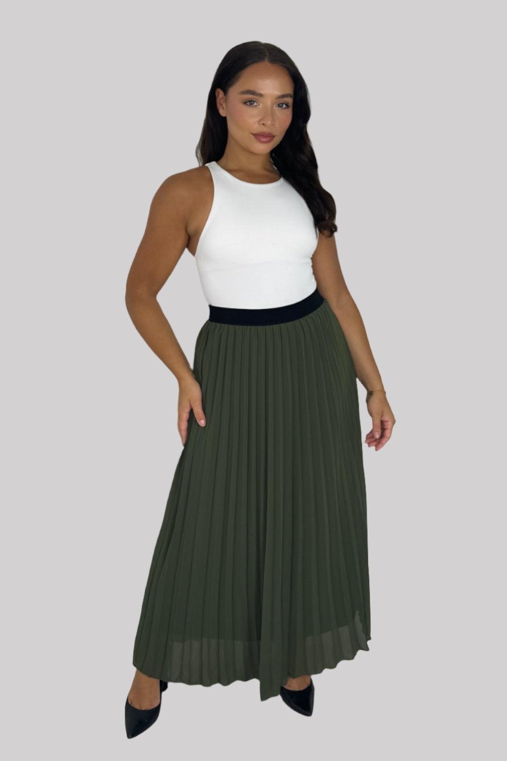 Casual Elasticated High Waist Pleated Chiffon Maxi Skirt-SinglePrice