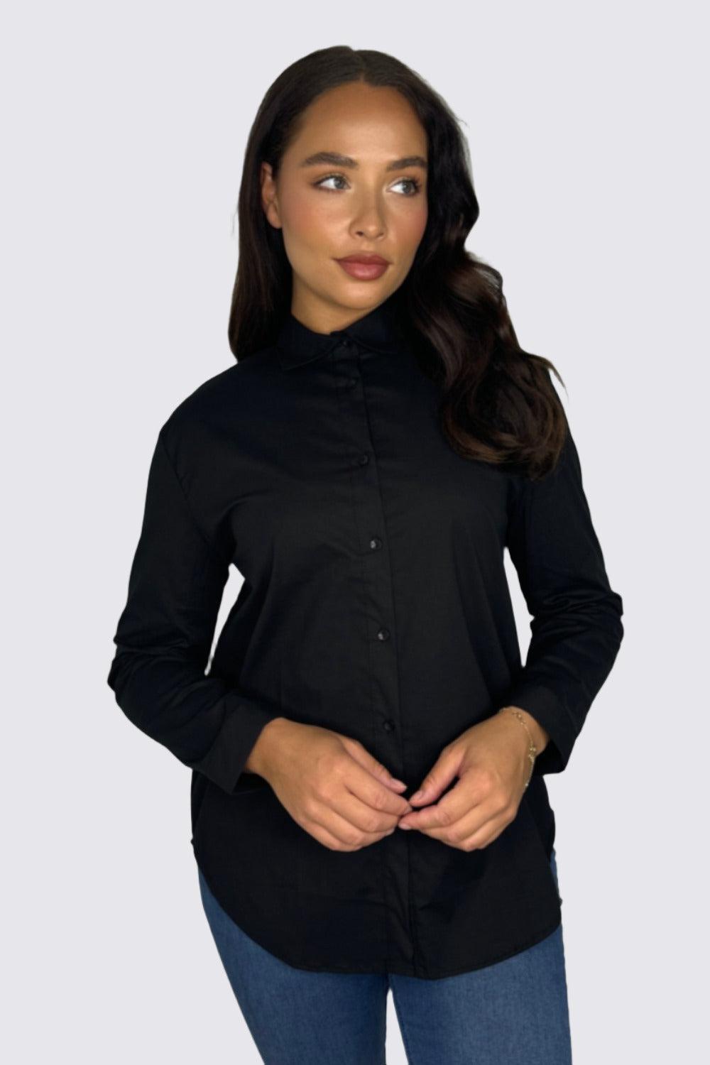 Classic Black Lomg Sleeve Cotton Shirt-SinglePrice