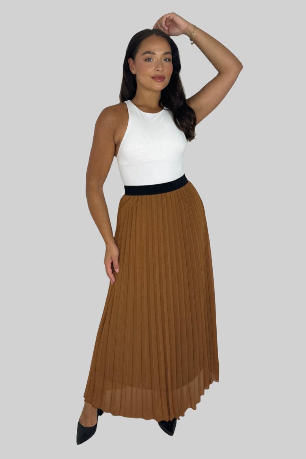 Casual Elasticated High Waist Pleated Chiffon Maxi Skirt-SinglePrice