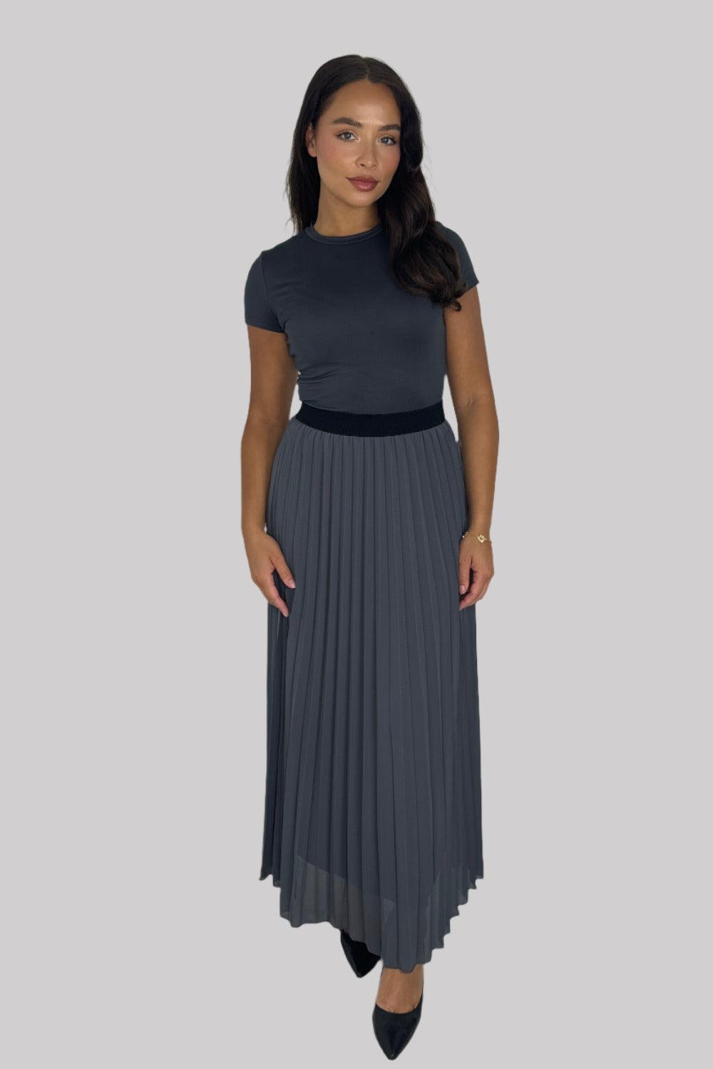 Casual Elasticated High Waist Pleated Chiffon Maxi Skirt-SinglePrice