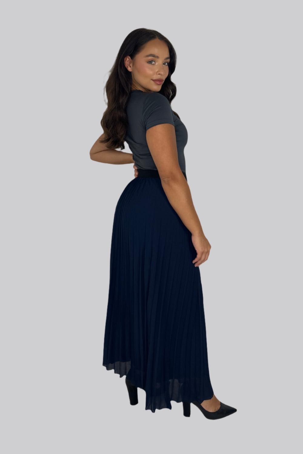 Casual Elasticated High Waist Pleated Chiffon Maxi Skirt-SinglePrice