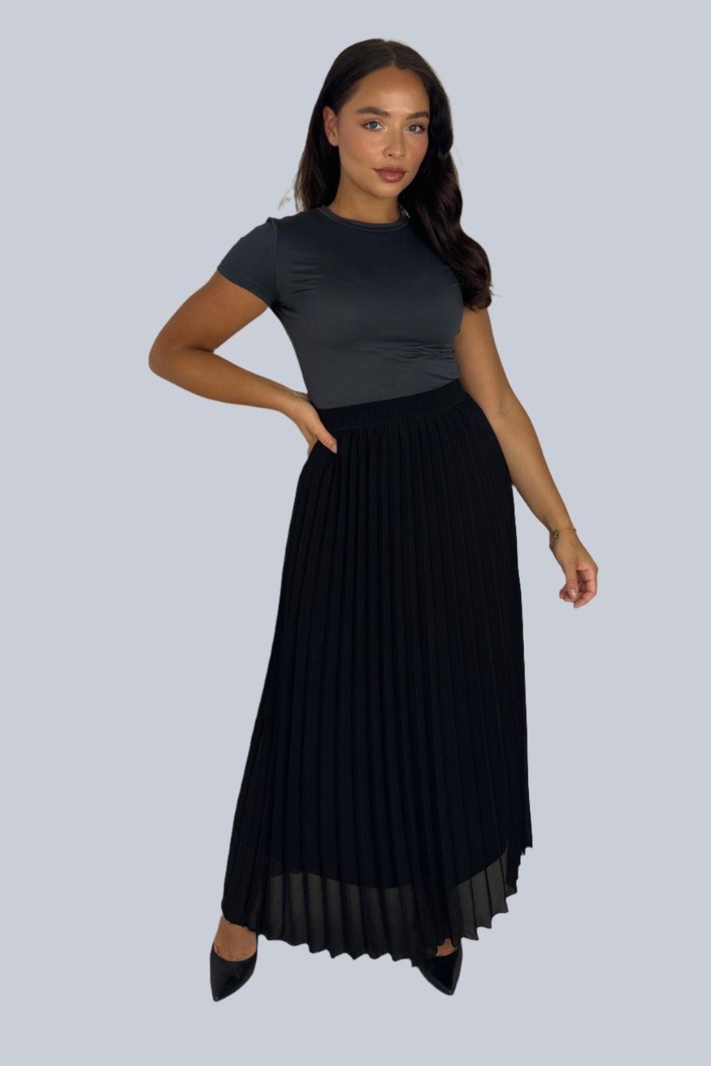 Casual Elasticated High Waist Pleated Chiffon Maxi Skirt-SinglePrice