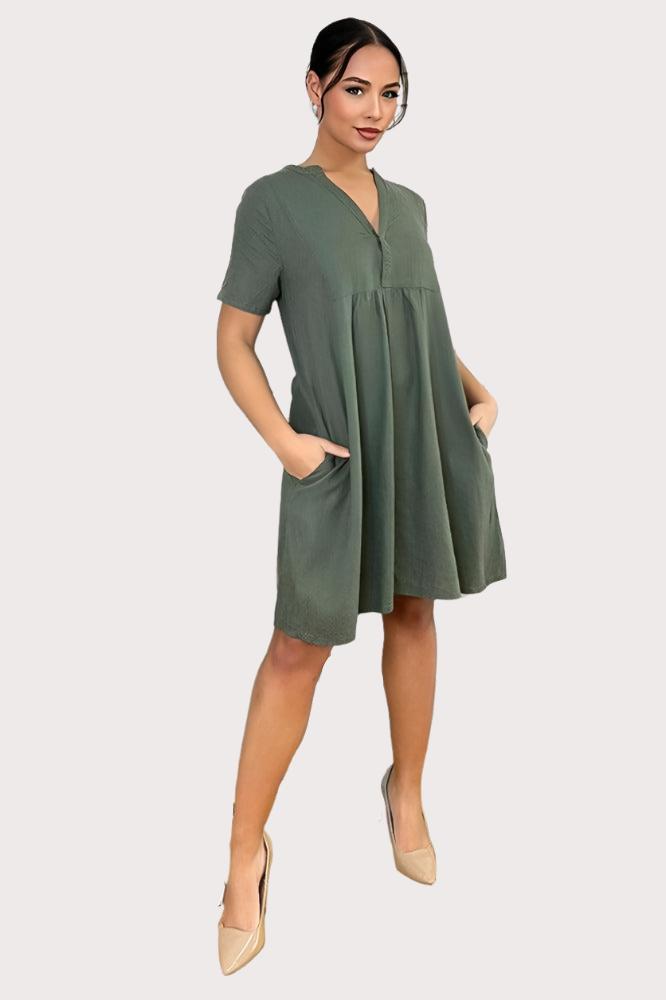 Linen mix shift clearance dress