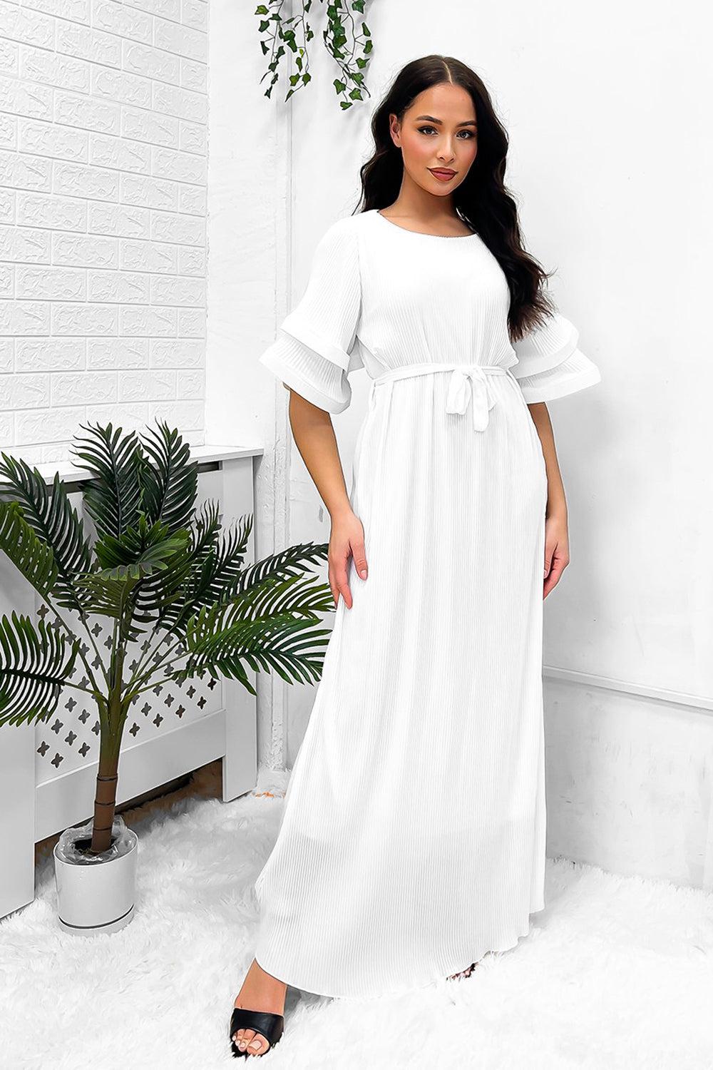 White maxi dress 2024 with short sleeves