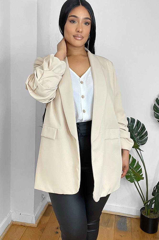 Ruched sleeve hot sale boyfriend blazer