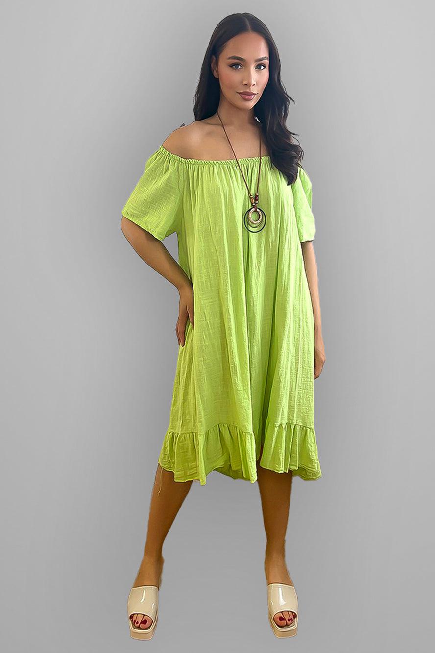 All Cotton Off Shoulder Summer Midi Dress-SinglePrice