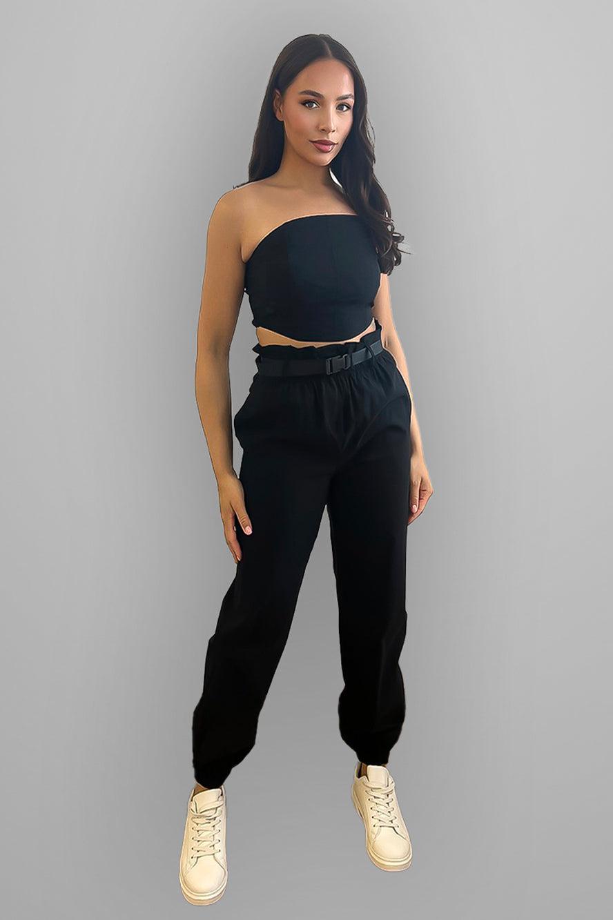 Paper Bag Waist Trousers & Bustier Set-SinglePrice