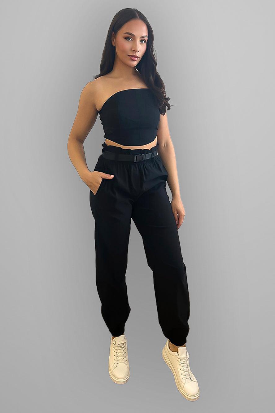 Paper Bag Waist Trousers & Bustier Set-SinglePrice