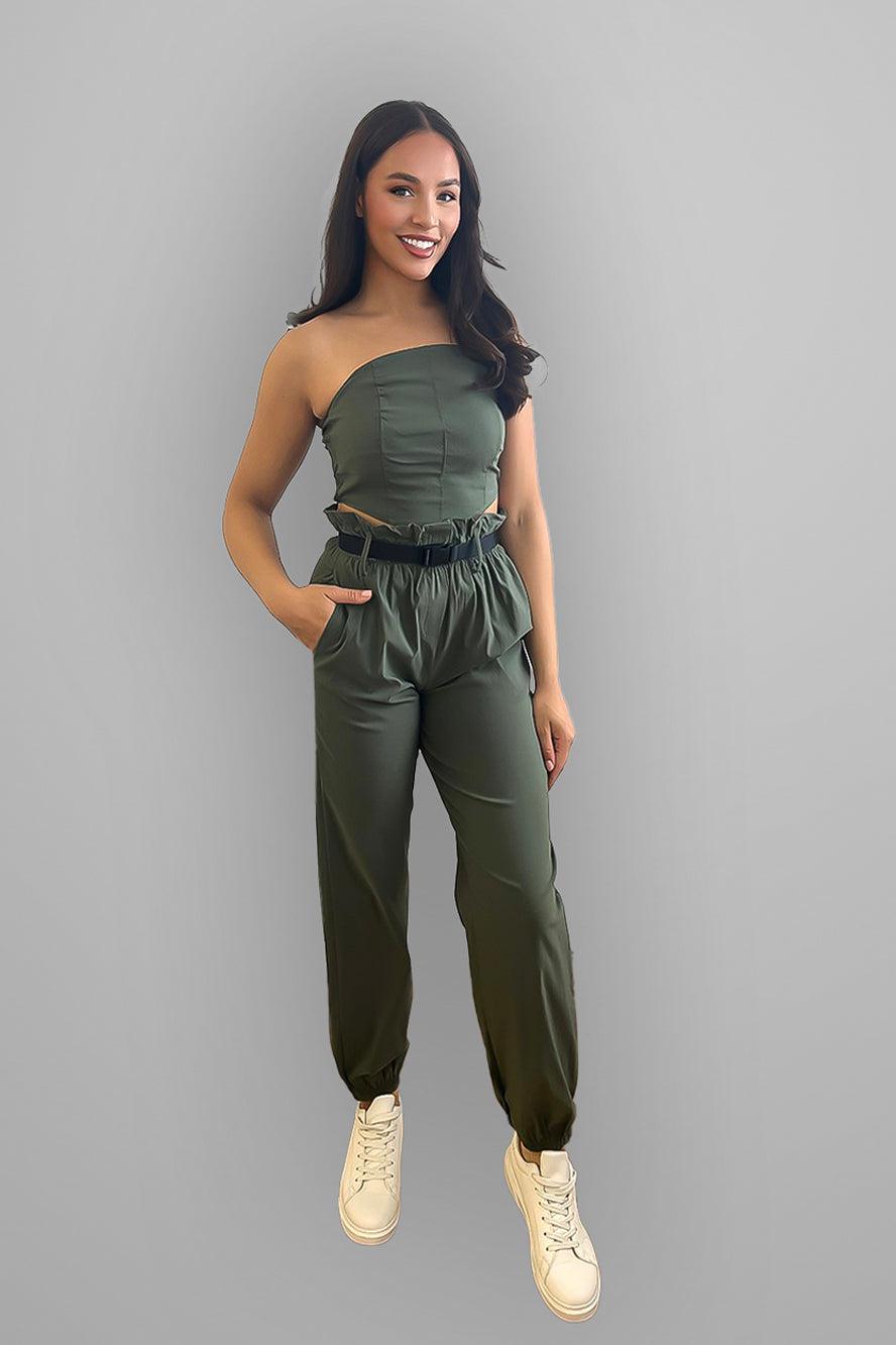 Paper Bag Waist Trousers & Bustier Set-SinglePrice