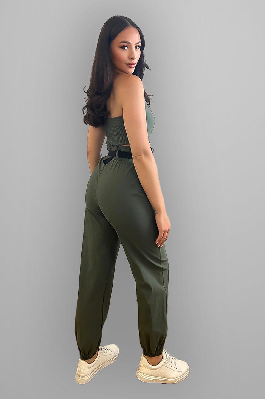 Paper Bag Waist Trousers & Bustier Set-SinglePrice