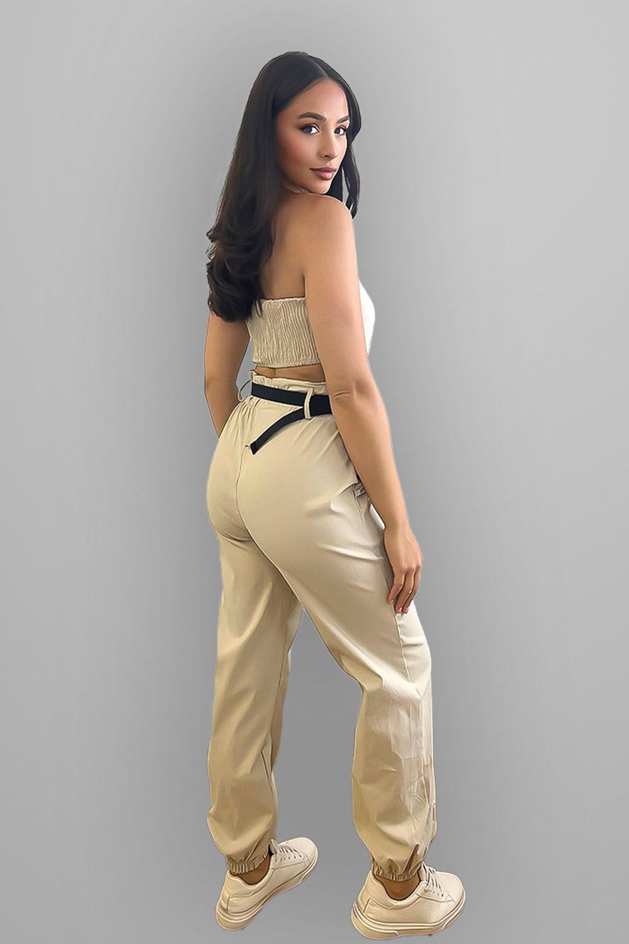 Paper Bag Waist Trousers & Bustier Set-SinglePrice