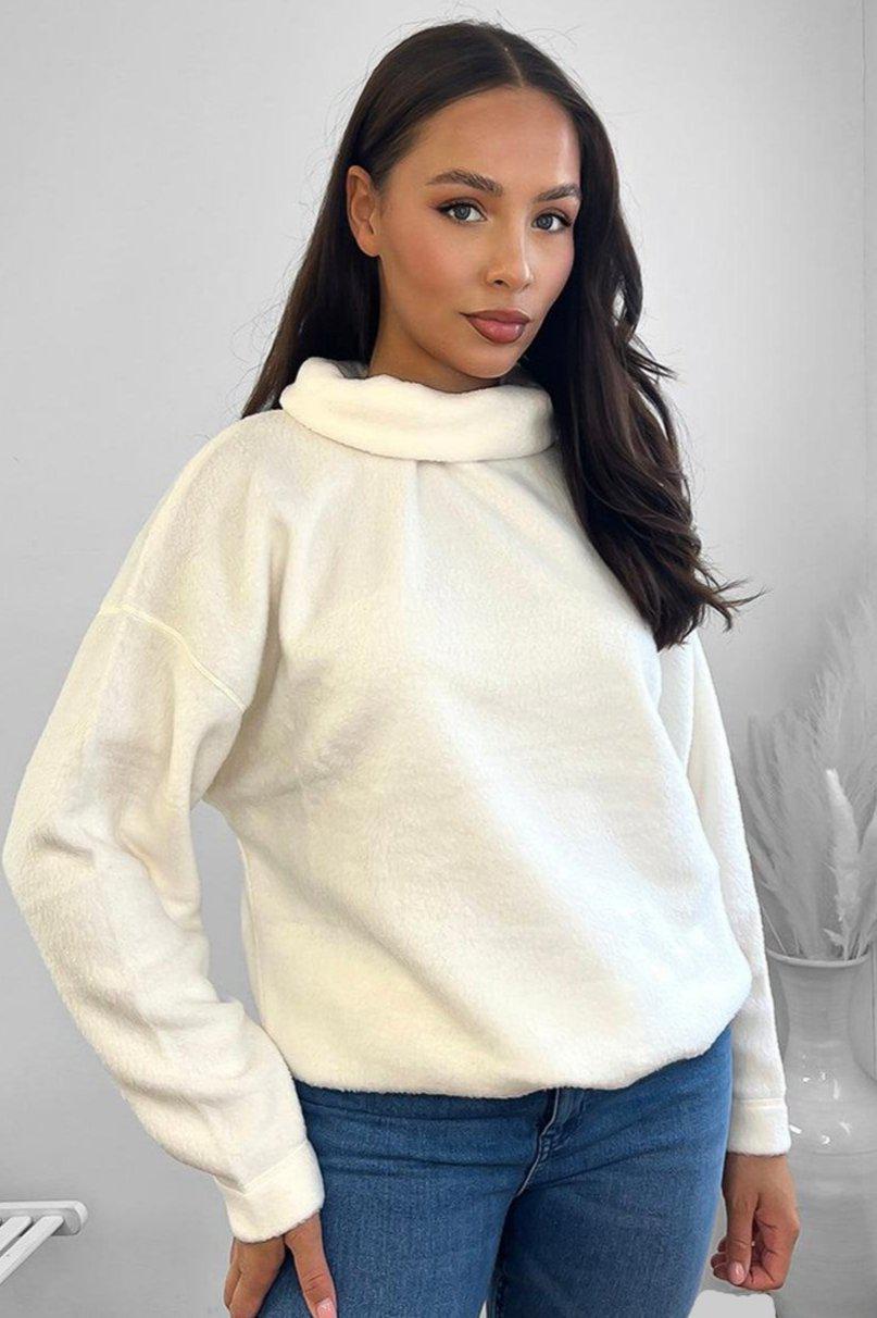 Fluffy Fleece Wide Neck Sweatshirt-SinglePrice