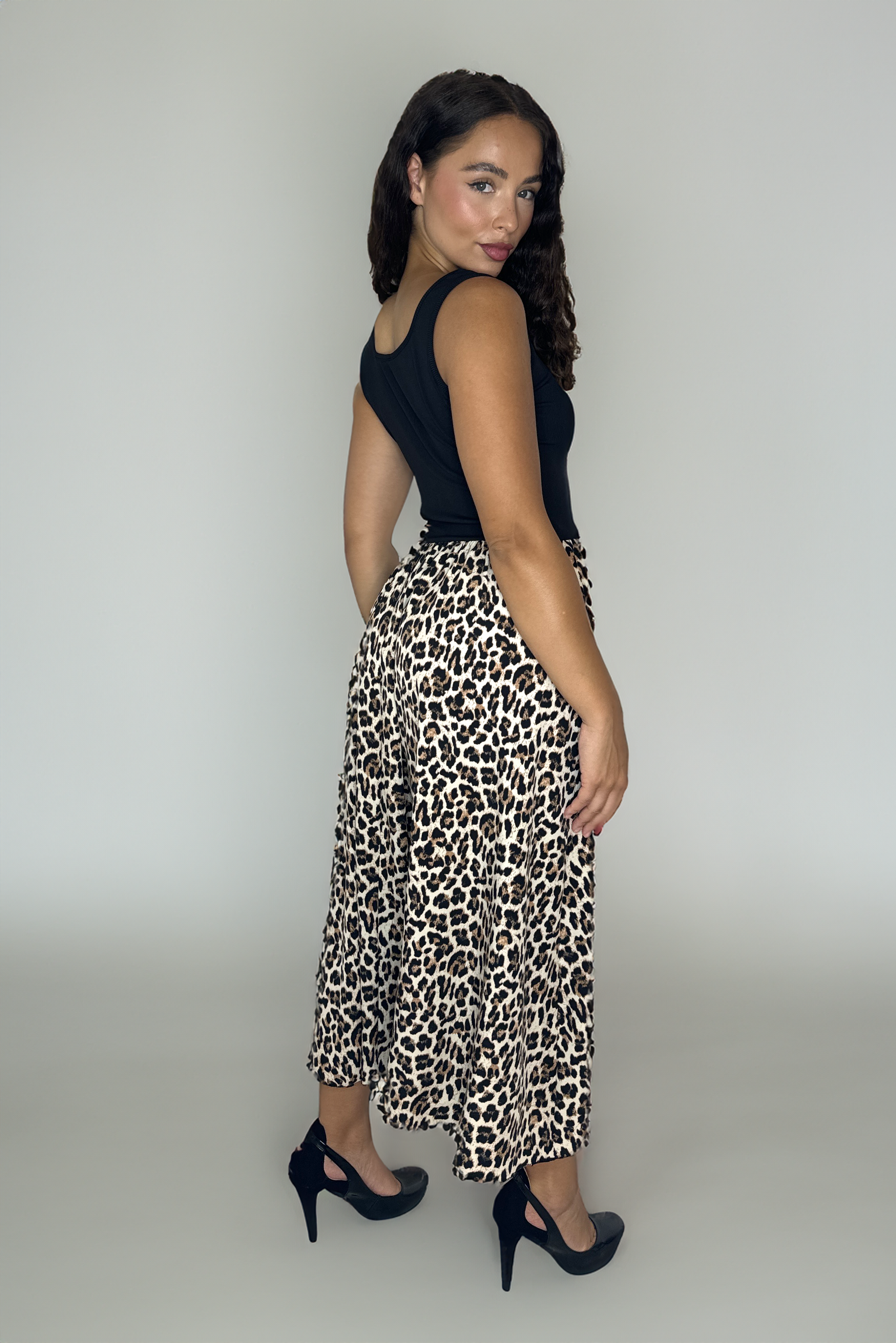 Sleeveles Colour Block Leopard Print Long Flowy Summer Dress-SinglePrice