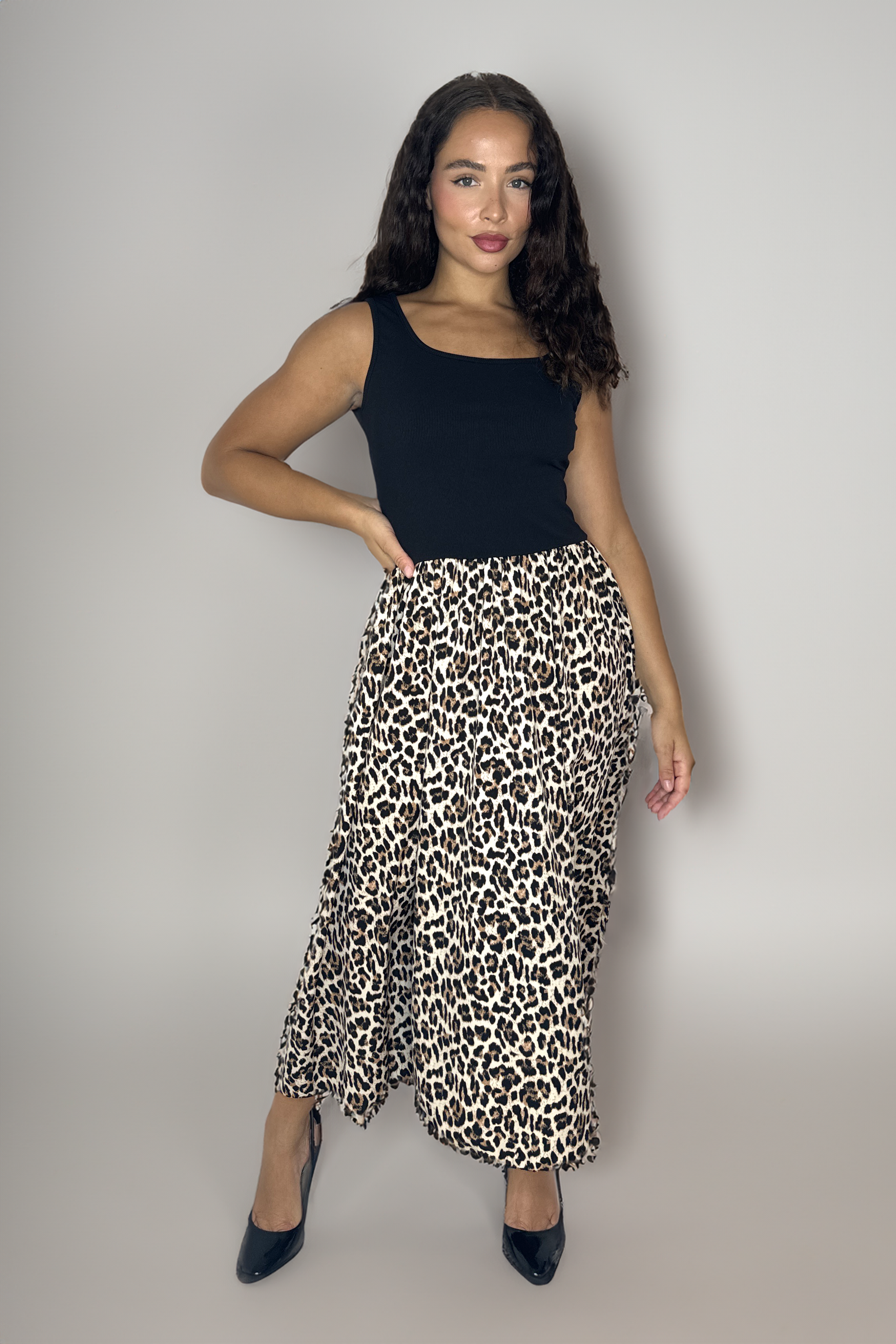 Sleeveles Colour Block Leopard Print Long Flowy Summer Dress-SinglePrice