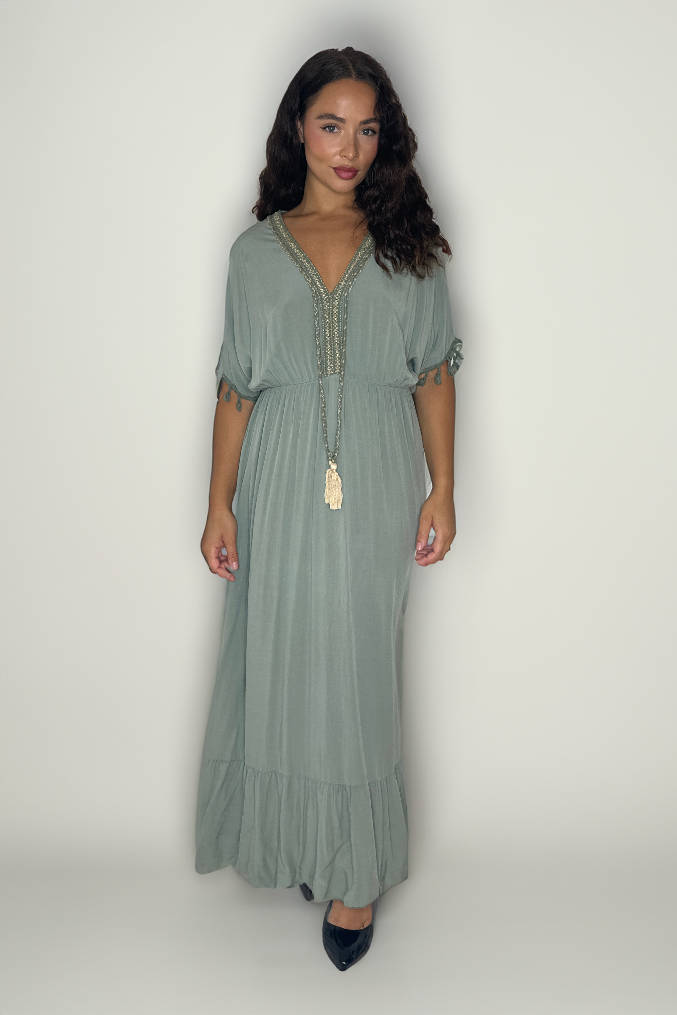 Elegant Tassel Hem Viscose Maxi Bohemian Dress-SinglePrice