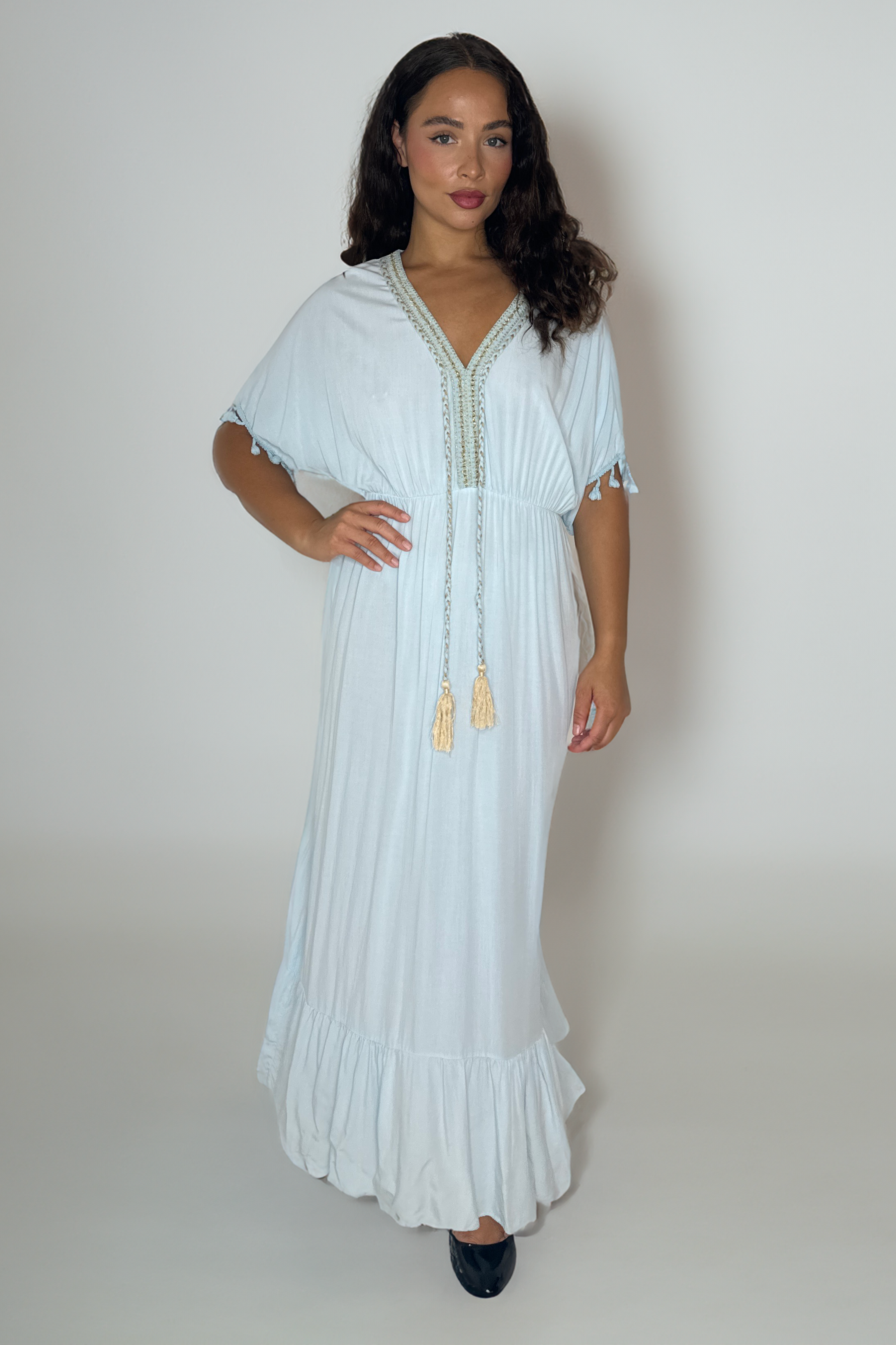 Elegant Tassel Hem Viscose Maxi Bohemian Dress-SinglePrice