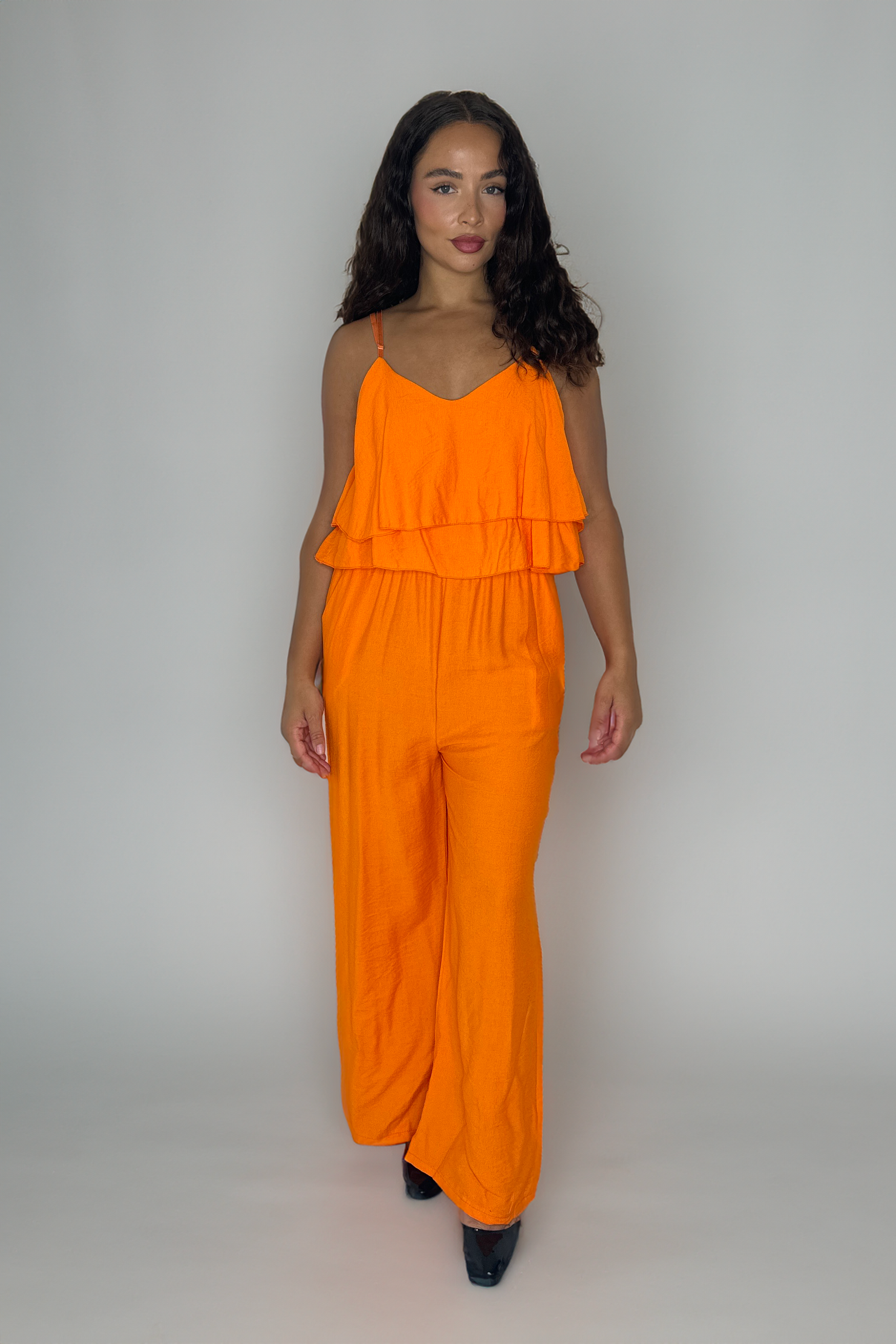 Strappy Layered Cinched Waist Viscose Blend Jumpsuit-SinglePrice