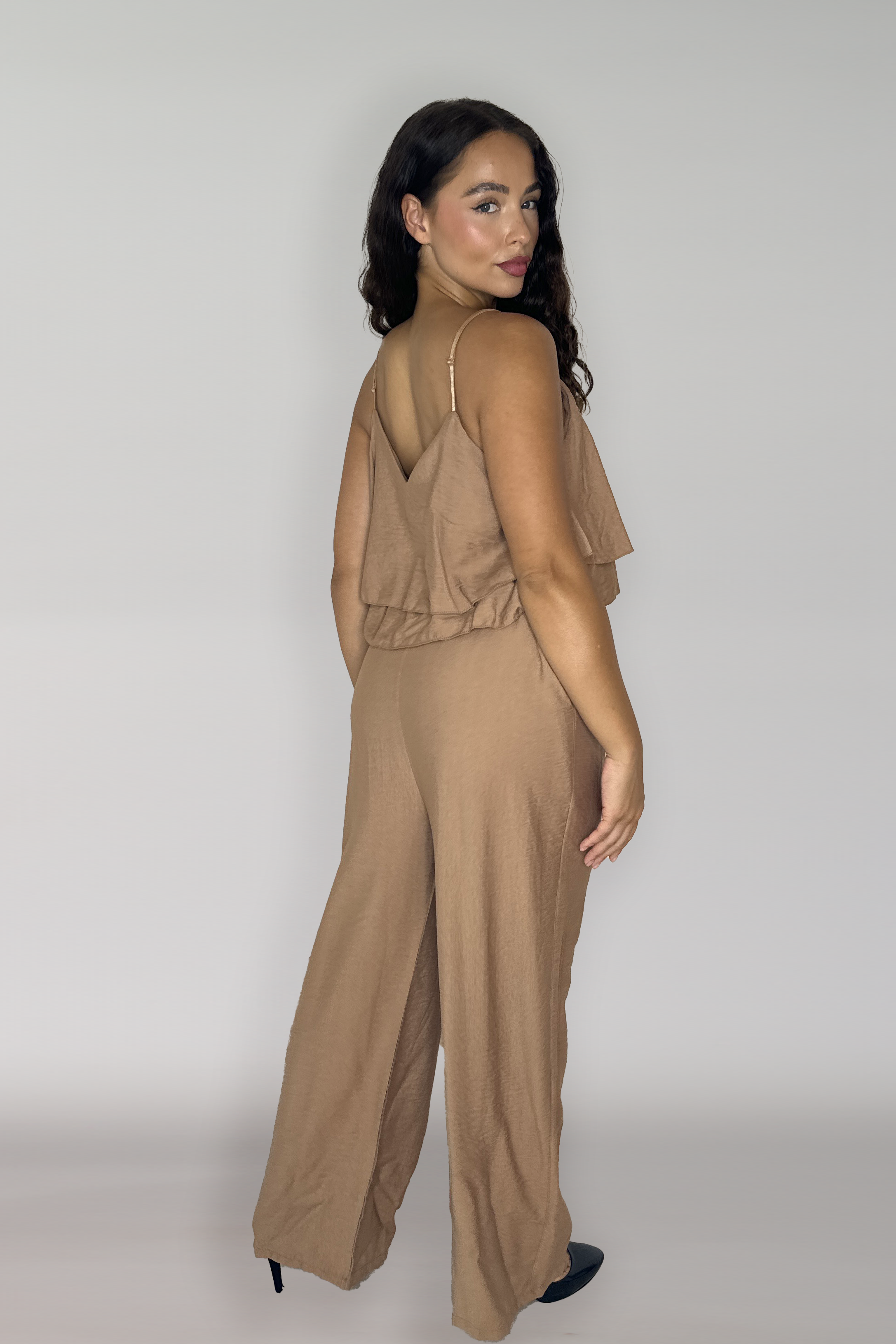 Strappy Layered Cinched Waist Viscose Blend Jumpsuit-SinglePrice