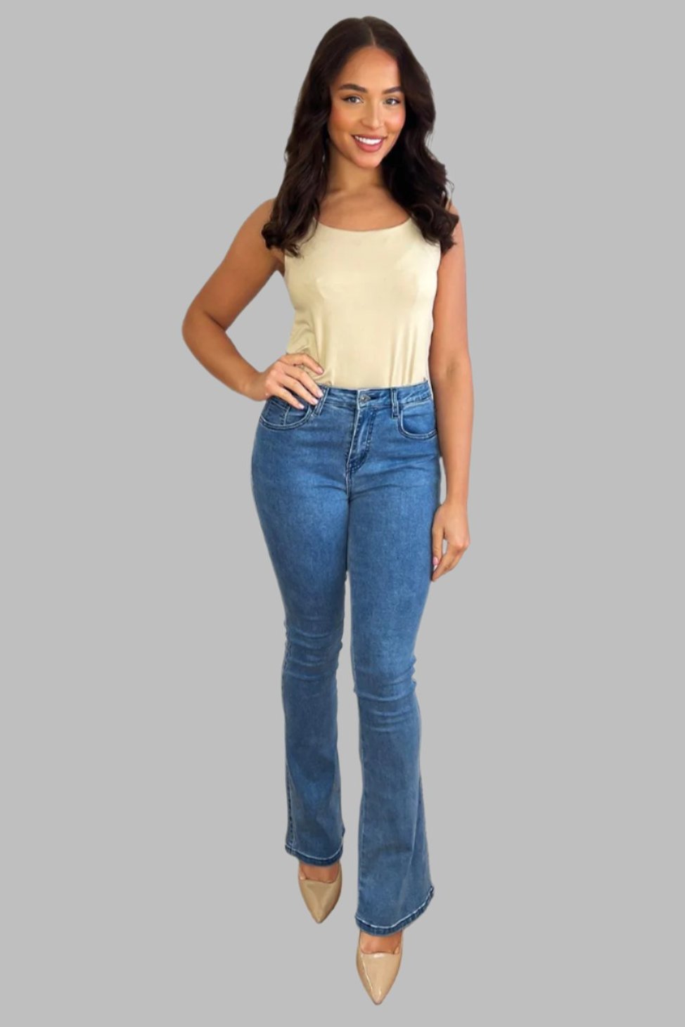 Denim Blue Flared Leg Jeans-SinglePrice