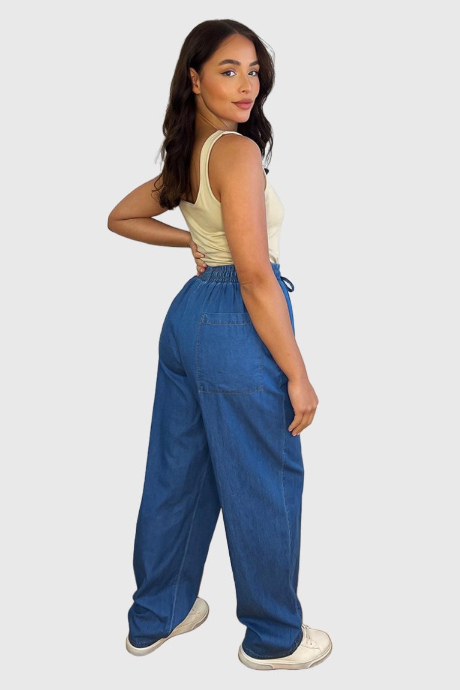 Denim Blue Wide Leg Lightweight Trousers-SinglePrice