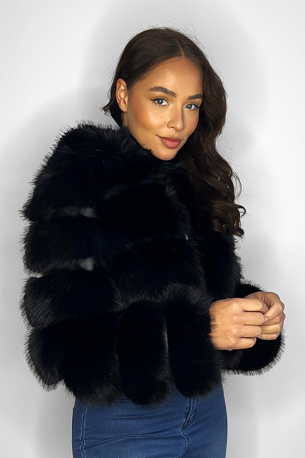 Black fur cropped jacket hotsell