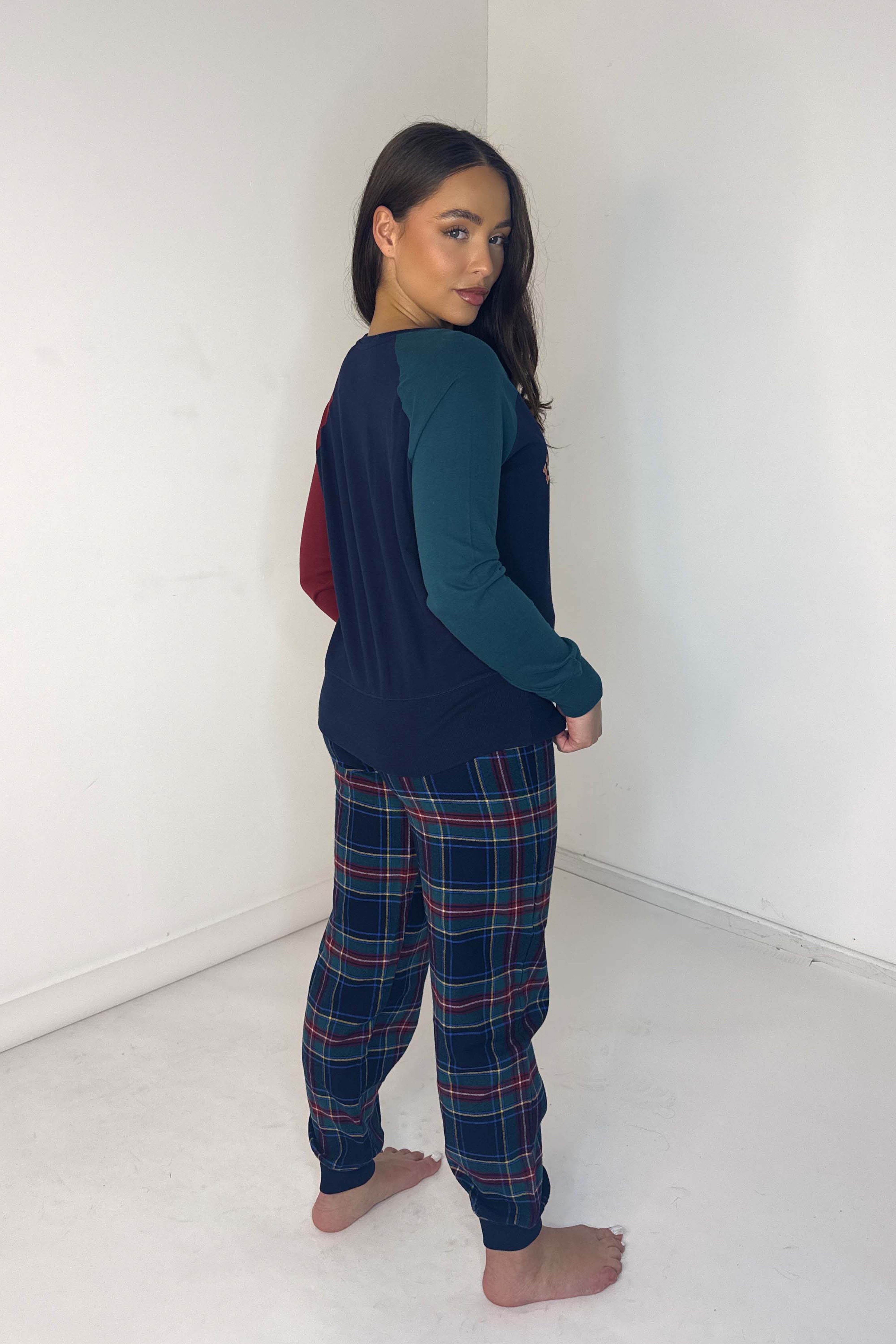 Colour Block Tartan Pattern Pajama Set